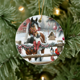 Décoration En Céramique Joli Cheval Brown et Blanc Ferme rustique Noël