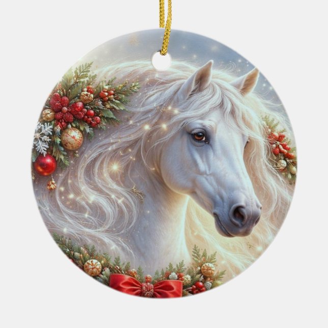 Décoration En Céramique Joli cheval de Noël blanc (Devant)