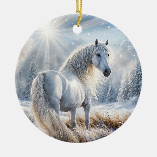 Décoration En Céramique Joli cheval en Noël de neige (Devant)