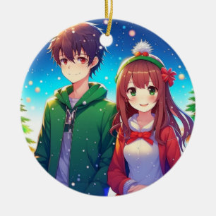 Décoration En Céramique Joli couple d'anime à Noël