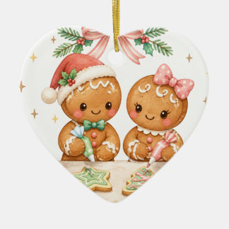 Décoration En Céramique Joli couple de biscuits en pain d'épices de Noël