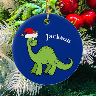 Décoration En Céramique Joli dinosaure de Noël Personnalisé Enfants Bleu