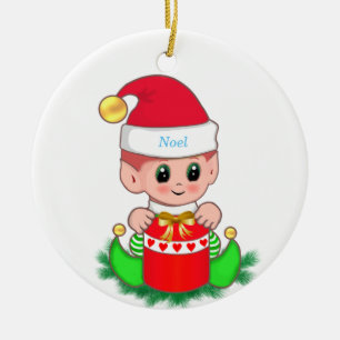 Décoration En Céramique Joli elfe de Noël et boîte cadeau