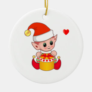 Décoration En Céramique Joli elfe de Noël sur fond blanc