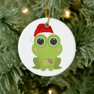 Décoration En Céramique Joli grenouille de Noël au chapeau de Père Noël fe