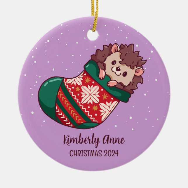 Décoration En Céramique Joli Hérisson Noël Animal Neige Vacances d'hiver (Devant)