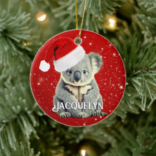 Décoration En Céramique Joli koala au chapeau de Père Noël