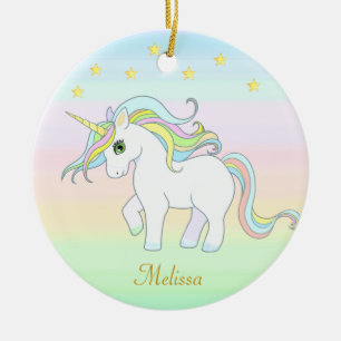 Décoration En Céramique Joli licorne et étoiles sur couleurs pastel
