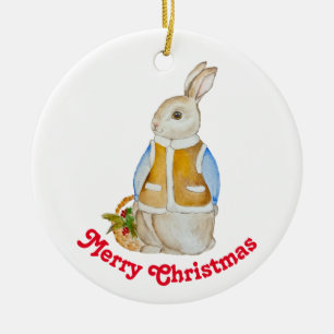 Décoration En Céramique Joli lièvre de Noël avec panier avec son d'épinett