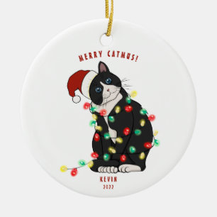 Décoration En Céramique Joli Merry CatMus Personnalisé Noël Chat Drôle de 