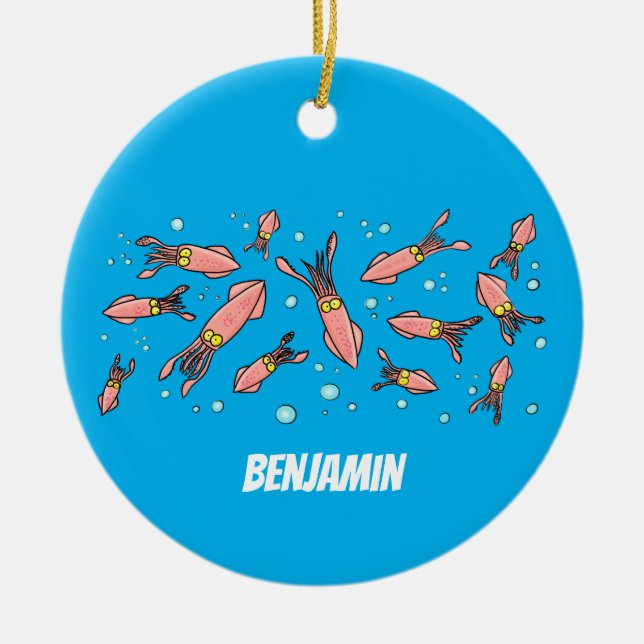 Décoration En Céramique Joli motif caricature de calmar rose (Devant)