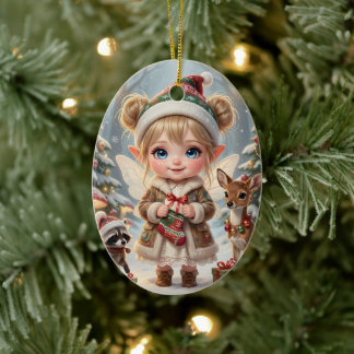 Décoration En Céramique Joli Noël personnalisé de fille Chibi de la forêt