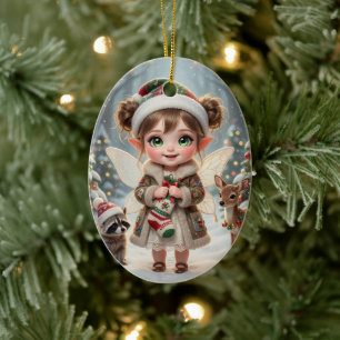 Décoration En Céramique Joli Noël personnalisé de fille Chibi de la forêt