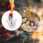 Décoration En Céramique Joli Noël Senti Snowman Photo de vacances<br><div class="desc">Joli Noël Senti Snowman Fête Ornement Photo Un bonhomme de neige amusant, festif et faux dans un casquette rouge mignon. Ajoutez votre photo et vos noms pour un ornement vraiment personnalisé. Facile à customiser avec du texte, des polices et des couleurs. Créé par le designer pro de Zazzle BK Thompson...</div>