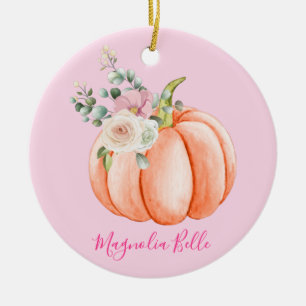 Décoration En Céramique Joli nom de petite citrouille florale rose pêche d
