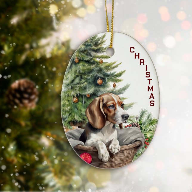 Décoration En Céramique Joli panier en osier de chien Beagle Noël (Créateur téléchargé)