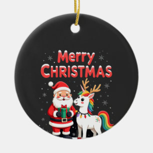 Décoration En Céramique Joli Père Noël Licorne de Noël sur T-Shi de Noël L
