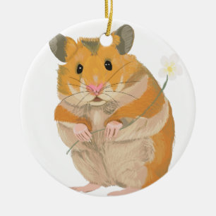 Décoration En Céramique Joli petit Hamster tenant une fleur