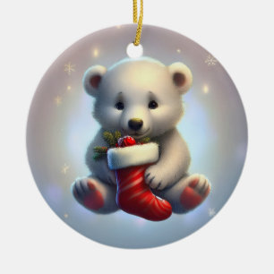 Décoration En Céramique Joli Petit Ours Polaire de Noël