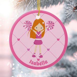 Décoration En Céramique Joli Pom-pom girl rouge rose Personnalisé Noël