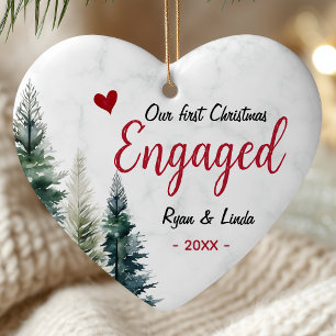 Décoration En Céramique Joli premier Noël de fiançailles arbres rouges cœu