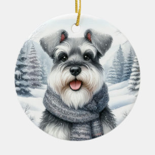 Décoration En Céramique Joli Schnauzer Noël en pays merveilleux d'hiver
