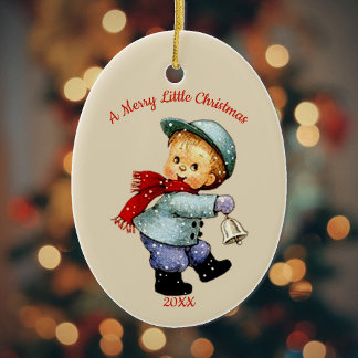Décoration En Céramique Joli Tot Boy Noël avec Ornament Bell