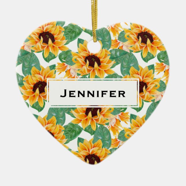 Décoration En Céramique Joli tournesol Jaune et Motif vert (Devant)