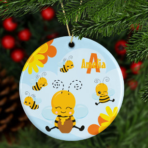 Décoration En Céramique Jolie Bumble Bee avec Fleurs Joyeux Noël