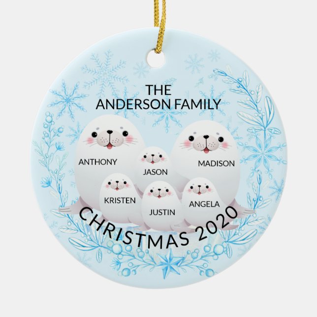 Décoration En Céramique Jolie Famille D'Hiver De 6 Phoques Noël (Devant)