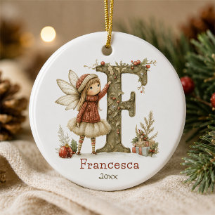 Décoration En Céramique Jolie fée de Noël initiale Cadeau personnalisé