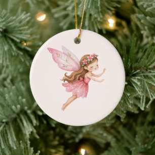 Décoration En Céramique Jolie Fille Fée dans une Robe Rose Fantaisiste