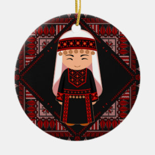 Décoration En Céramique jolie fille palestinienne Broderie rouge tatreez