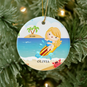 Décoration En Céramique Jolie Fille Surfeuse Noël Personnalisé