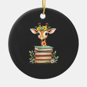 Décoration En Céramique Jolie girafe avec livre floral bibliophile bibliot