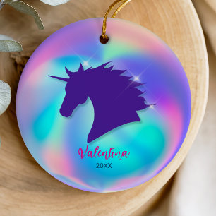 Décoration En Céramique Jolie holographie licorne girn gardien de vacances
