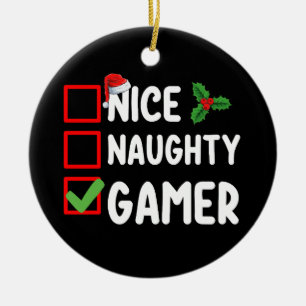 Décoration En Céramique Jolie liste de Noël de gamer vilain Gaming Santa