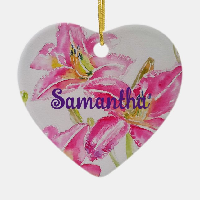 Décoration En Céramique Jolie Lys Rose Aquarelle Art Flower (Devant)