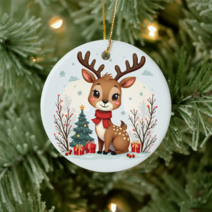 Décoration En Céramique Jolie scène de rennes de Noël dans une forêt ennei