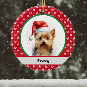 Décoration En Céramique Jolie Yorkie Yorkshire Terrier Red Christmas Bows