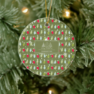 Décoration En Céramique Jolies lumières de Noël vert olive rouge bleu