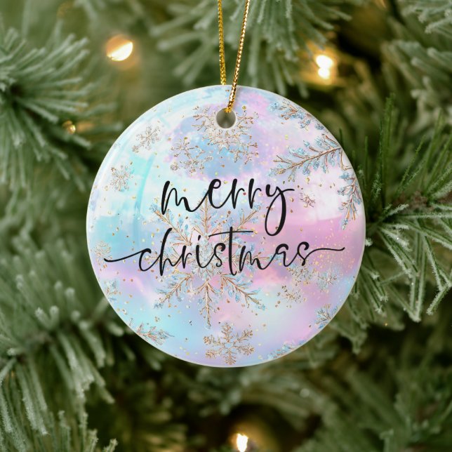 Décoration En Céramique Jolies pastels Gold Snowflakes Joyeux Noël (Arbre)