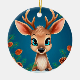Décoration En Céramique Jolis rennes de dessin animé en hiver avec pommes