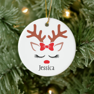 Décoration En Céramique Jolis rennes de Noël féminins aux cils rouges