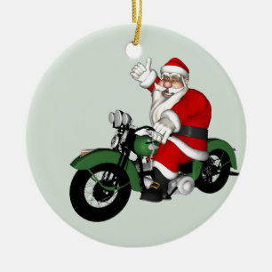 Décoration En Céramique Jolly Santa Claus équitation Green Vintage Motorb