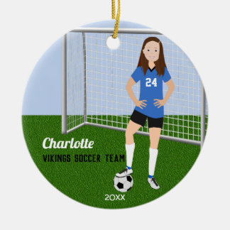 Décoration En Céramique Joueur de football Brunette en bleu