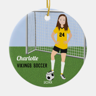 Décoration En Céramique Joueur de football Brunette en Jaune et Noir