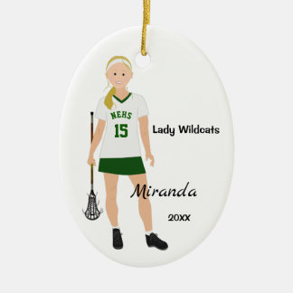 Décoration En Céramique Joueur féminin blond de lacrosse dans vert et le