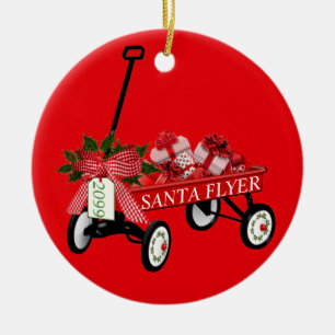 Décoration En Céramique Joueur Père Noël, Wagon rouge avec Noël de l'an