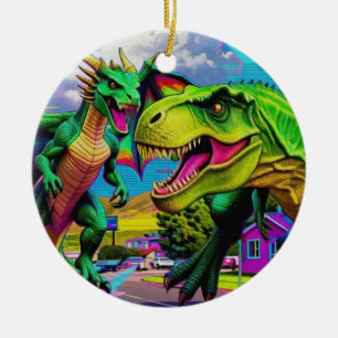 Décoration En Céramique Jouons - Dragon Vert et Dinosaure